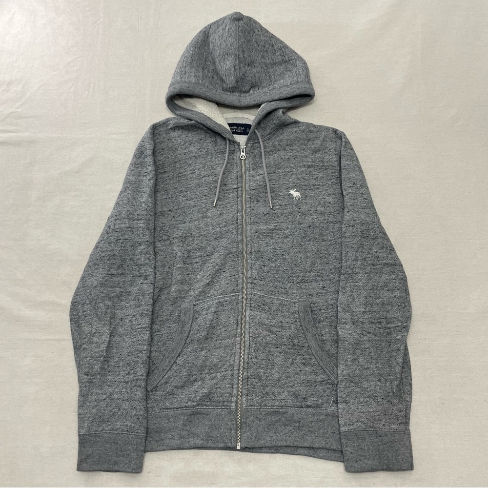 Abercrombie & Fitch Hoodie Mens L Heathered Gray Soft A&F Fleece Full Zip Moose